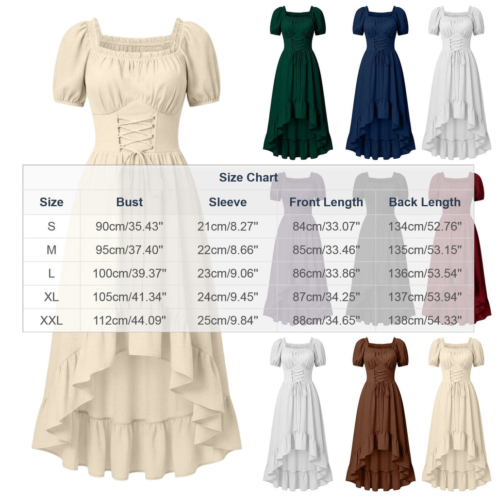 Gothic Dresses for Women Medieval Renaissance Halloween Costume Lace Up Corset High Low Ruffle Hem Square Neck Vintage Gown