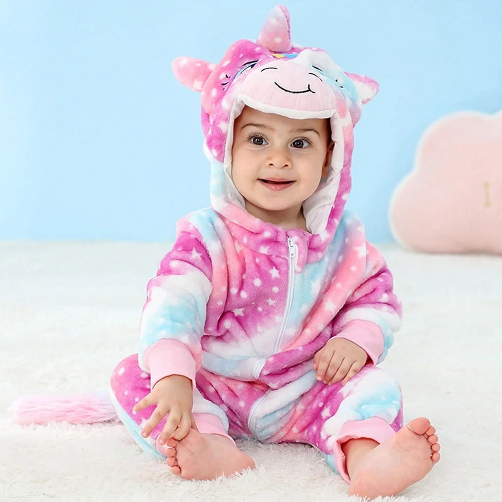 WIBACKER 0-3T Unisex Baby Animal Costume Winter Autumn Flannel Hooded Romper Christmas and Halloween Dinosaur Cosplay Jumpsuit