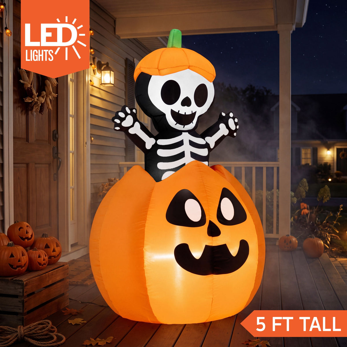 Joyfy 5 ft Halloween Inflatable Animated Cat on Pumpkin,Halloween Outdoor Decoration with LED Lights,Blow Up Decoration for Yard & Lawn,Party
