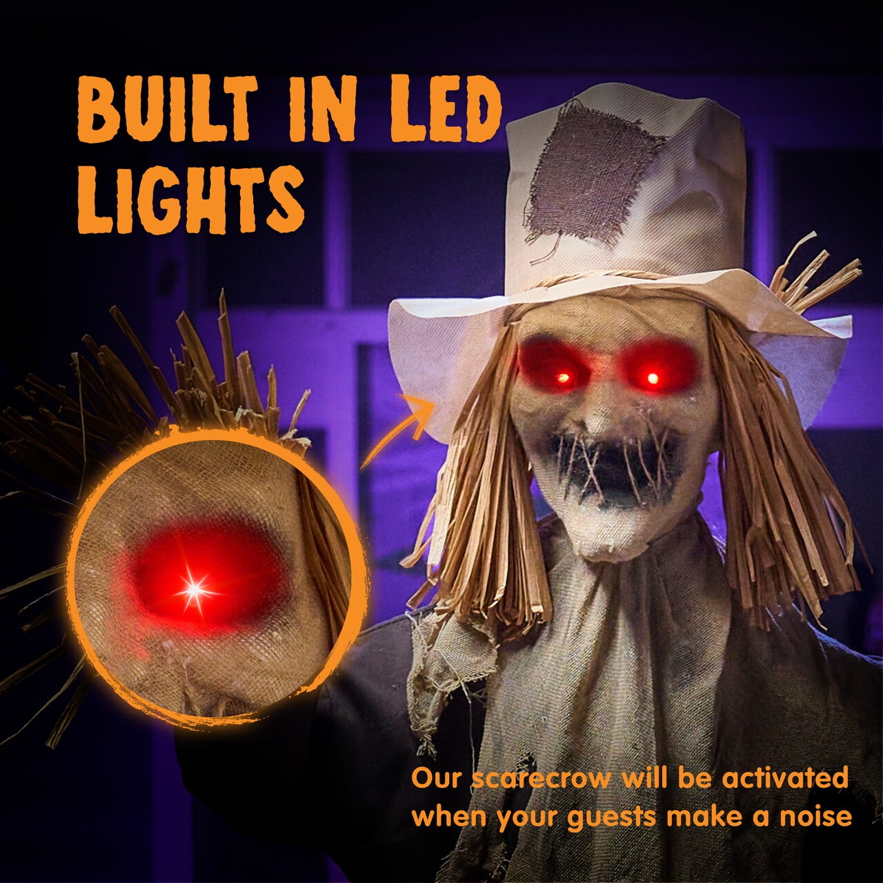 Joyfy 67" Standing Grim Reaper with Chain, Large Halloween Decorations Outdoor, Life Size Animatronics Skelton, Sound-Actived Party Decor with Creepy Sound & LED Eyes, Scary Haunted House Props