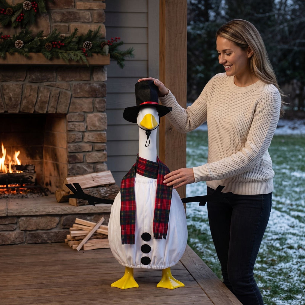 Thanksgiving Harvest Outfit for 23" Porch Goose, Goose Fall Theme Dress in White&Orange with Headwear Fall Harvest Decor for 23" Goose Outdoor Patio Yard Lawn Decoration