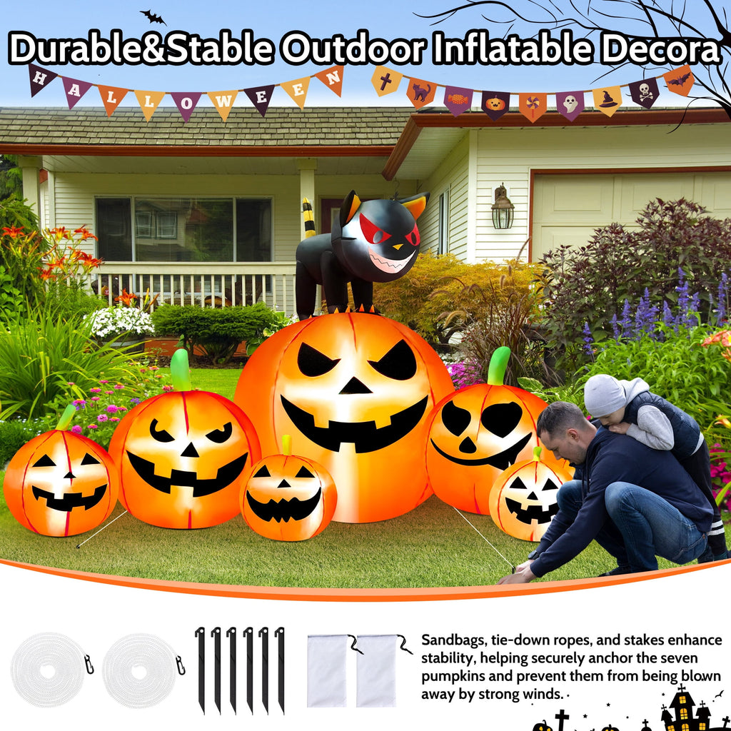 Yexmas 8.7ft Halloween Inflatables Pumpkins 7 Blow Up Decor with Witches Hat, Built-in LED Lights for Halloween Party, Yard, Garden, Lawn