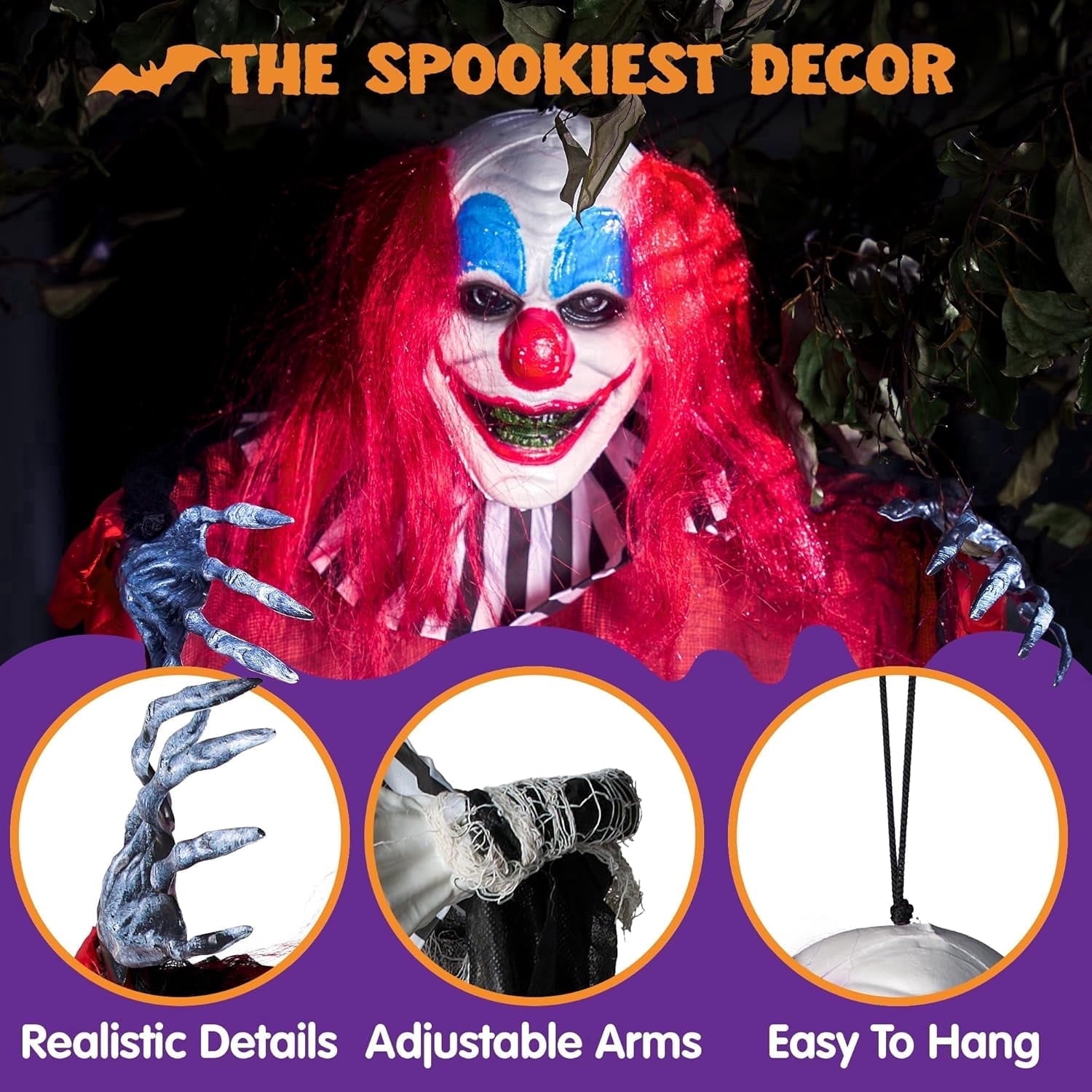 Joyfy 4 Pcs Halloween Decorations Outdoor Hanging Clown Ghost,29" Scary Outdoor Halloween Decor for Halloween Haunted House Decor Props