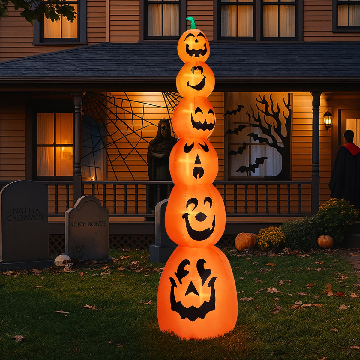 8FT Long Halloween Inflatables Pumpkins Eyeball Candy Outdoor Decorations, Blow Up Yard Decoration with Built-in LEDs Lighted for Lawn Garden Outside Indoor Decor