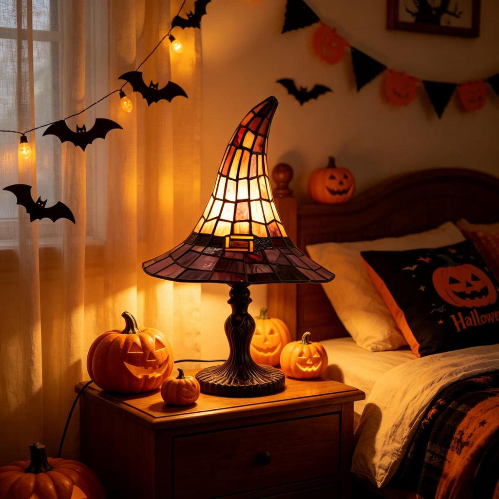 Halloween Decor Witch Hat Lamp, LED Halloween Night Light, Halloween Decorations Indoor, Witchy Decor for Shelf Mantel Table, Gothic Home Decoration