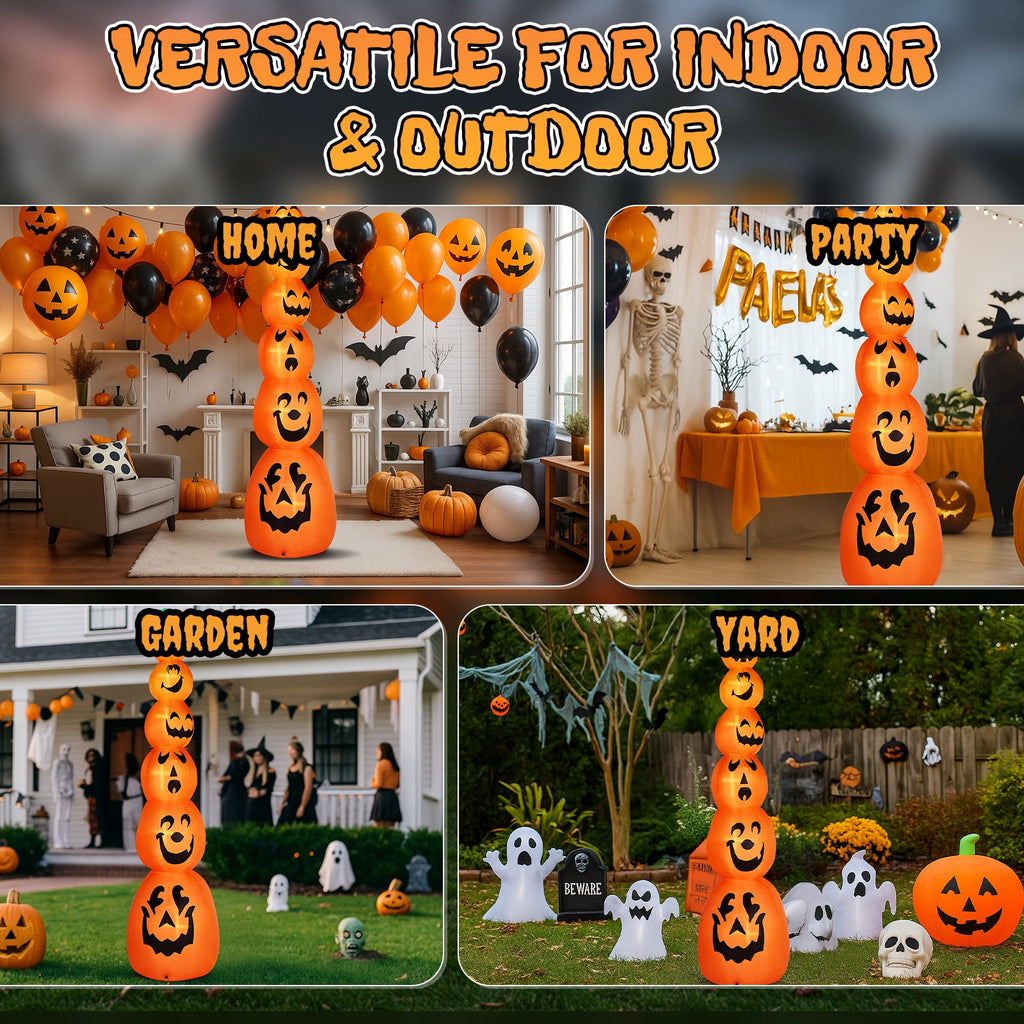 8FT Long Halloween Inflatables Pumpkins Eyeball Candy Outdoor Decorations, Blow Up Yard Decoration with Built-in LEDs Lighted for Lawn Garden Outside Indoor Decor