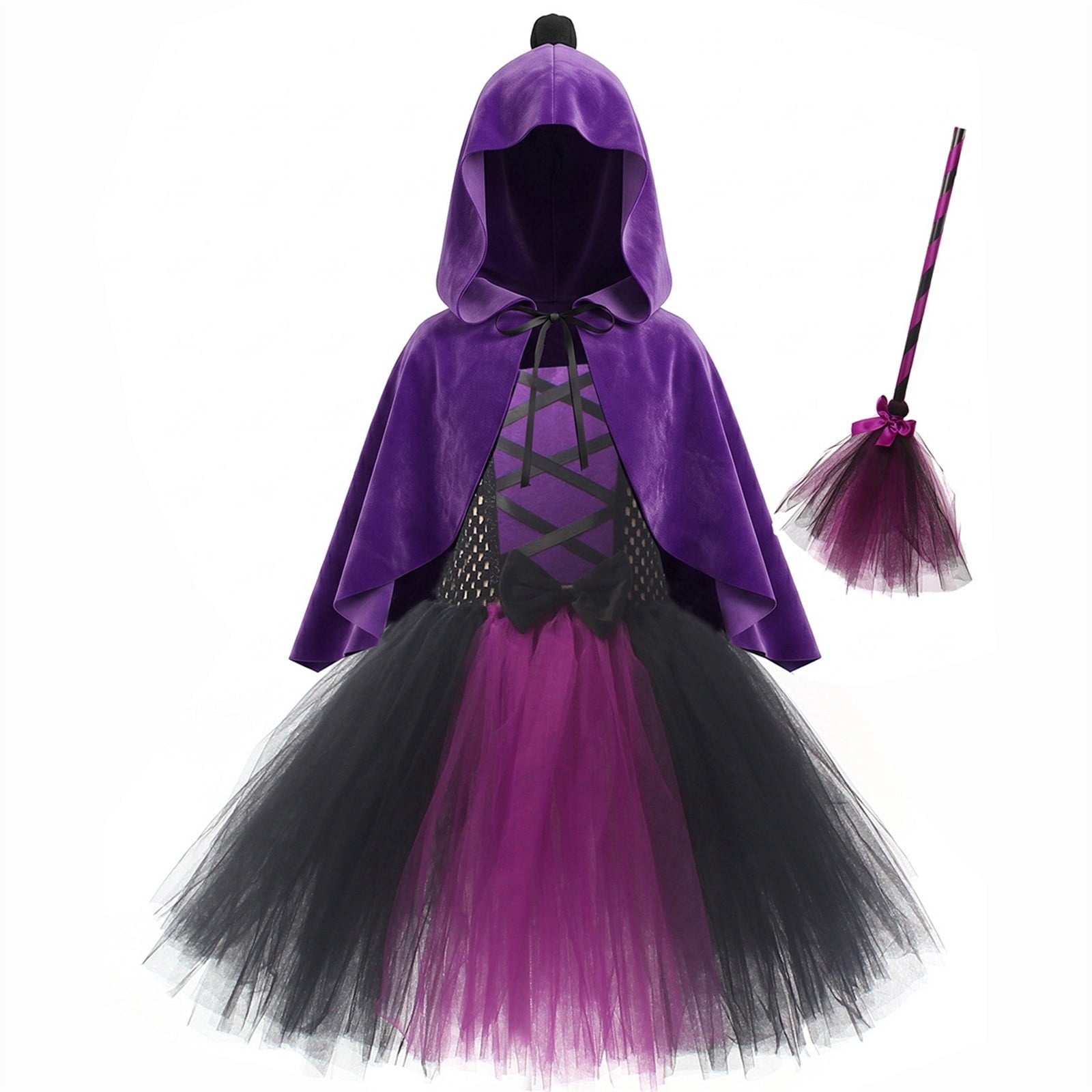 Girl Witch Tutu Dresses Cape Witch Outfit Set Halloween Dress up Party Girls Size 2-12 Years