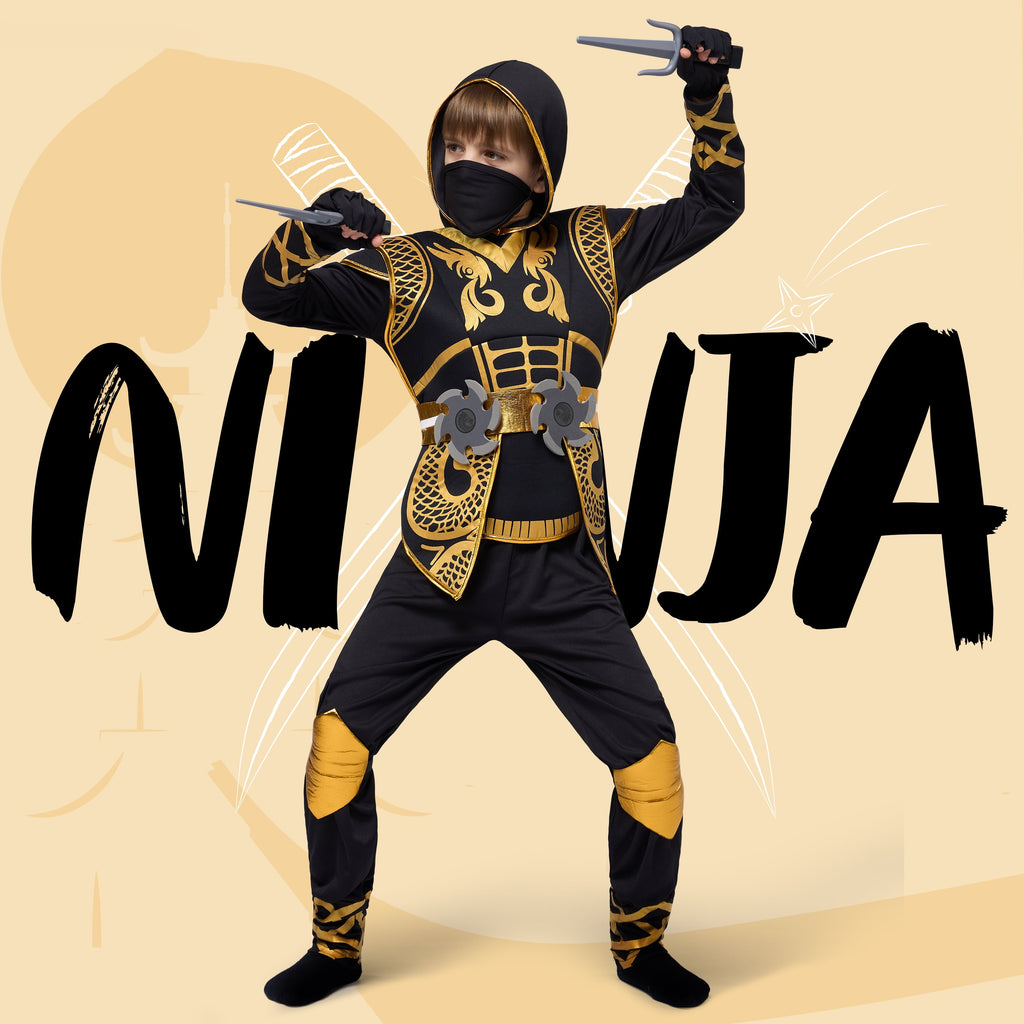 Joyfy Kids Golden Ninja Costume for Toddler Boys Halloween Dress Up Age Up to 12 Years