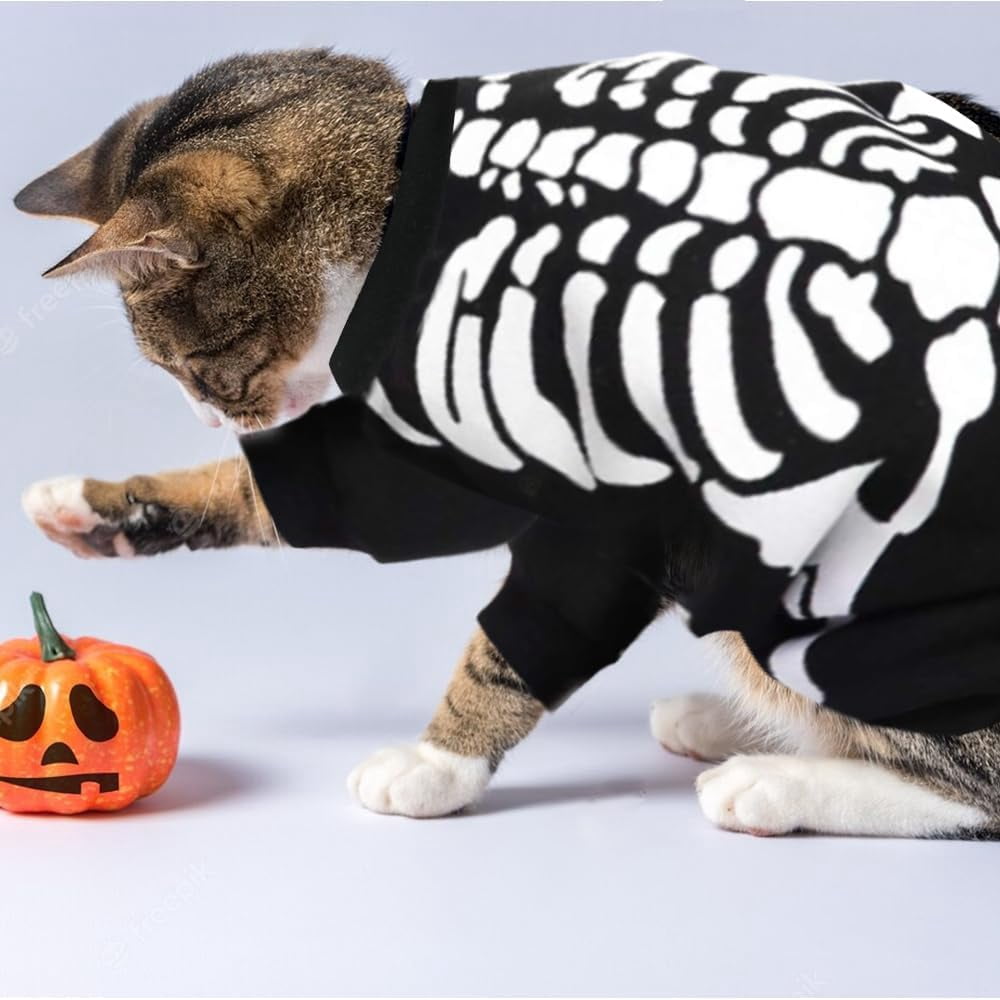 WILLED Halloween Skeleton Costume for Dogs and Cats, Pet Skeleton Jumpsuit Cosplay for Small Medium Large Dogs, Dress Up Apparel