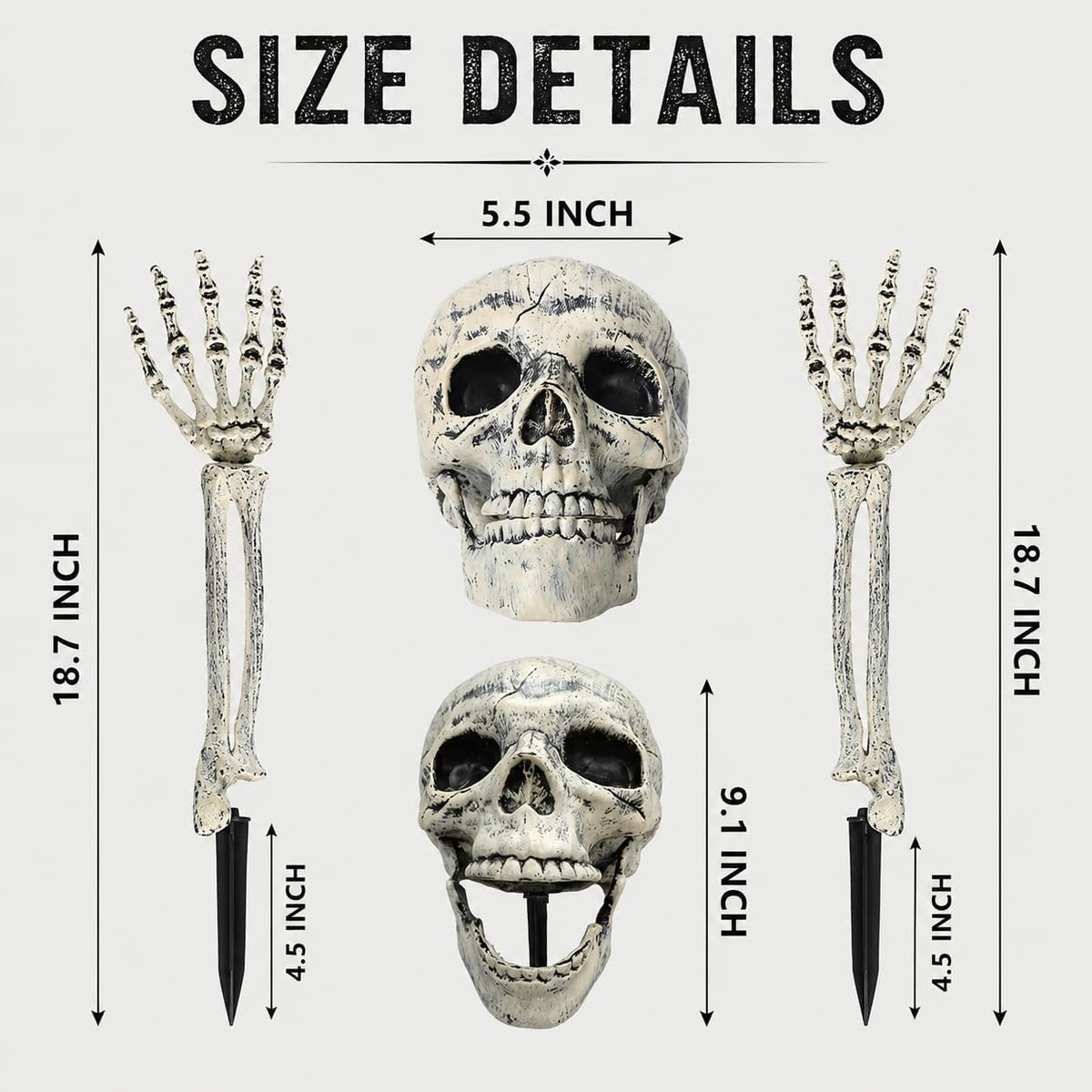 Halloween Skeleton Stakes, Realistic Skull & Skeleton Hand Yard Stakes for Outdoor Graveyard Lawn Garden Party Decor