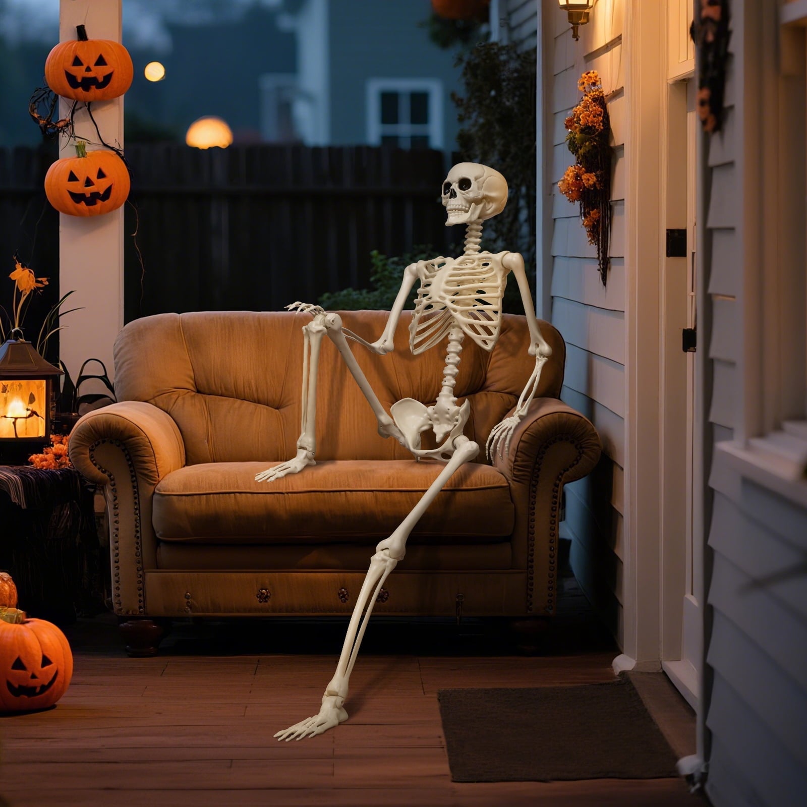 5.4 ft Halloween skeleton decoration, with movable joints, flexible skeleton for poses, scary skeleton suitable for indoor and outdoor Halloween decorations, haunted houses, courtyards, cemeteries.