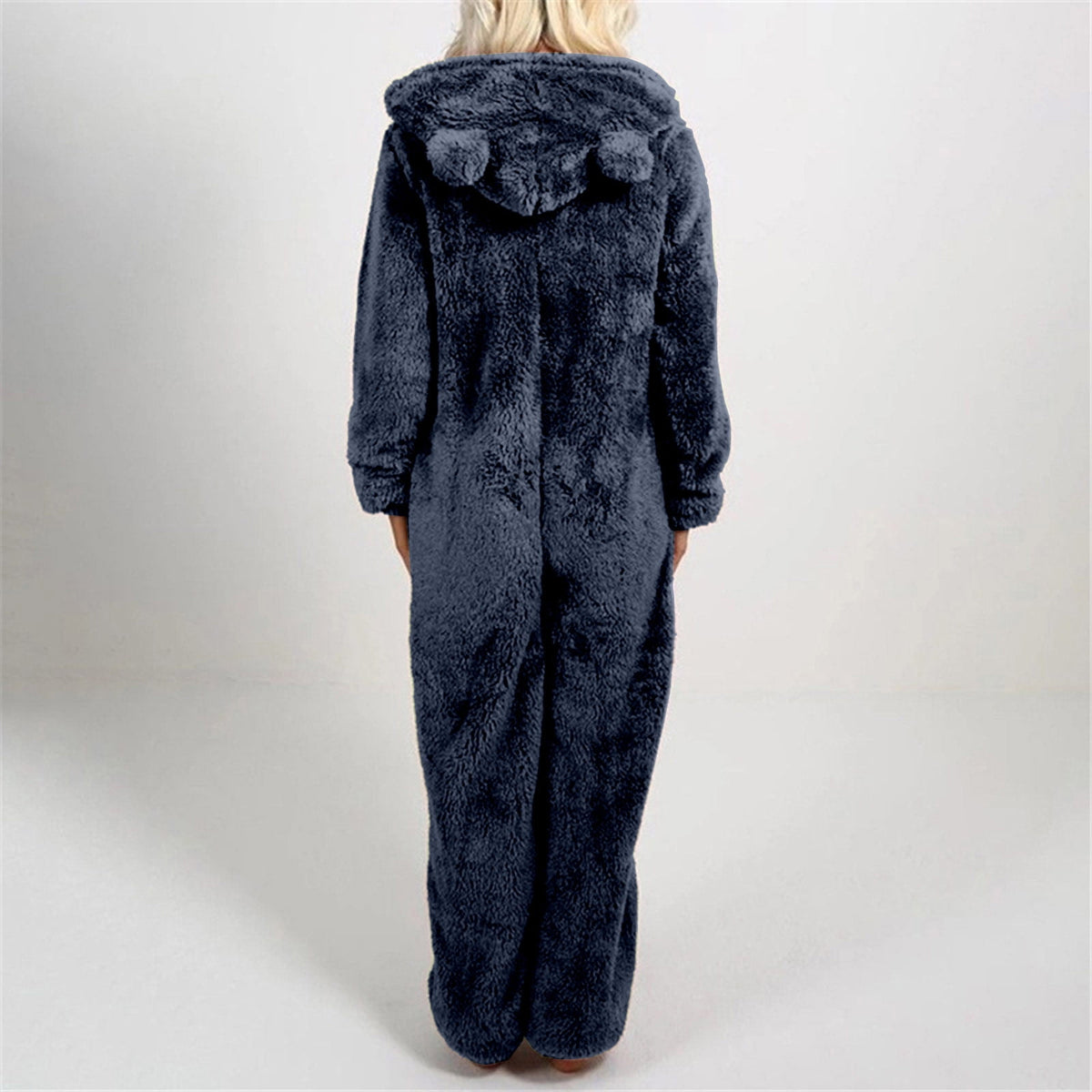 QATAINLAV Sherpa Fleece Jumpsuit for Women Winter Warm Fuzzy Onesie Pajamas Cute Cat Hooded Romper Casual Zip Up Overalls Sleepwear Black XL