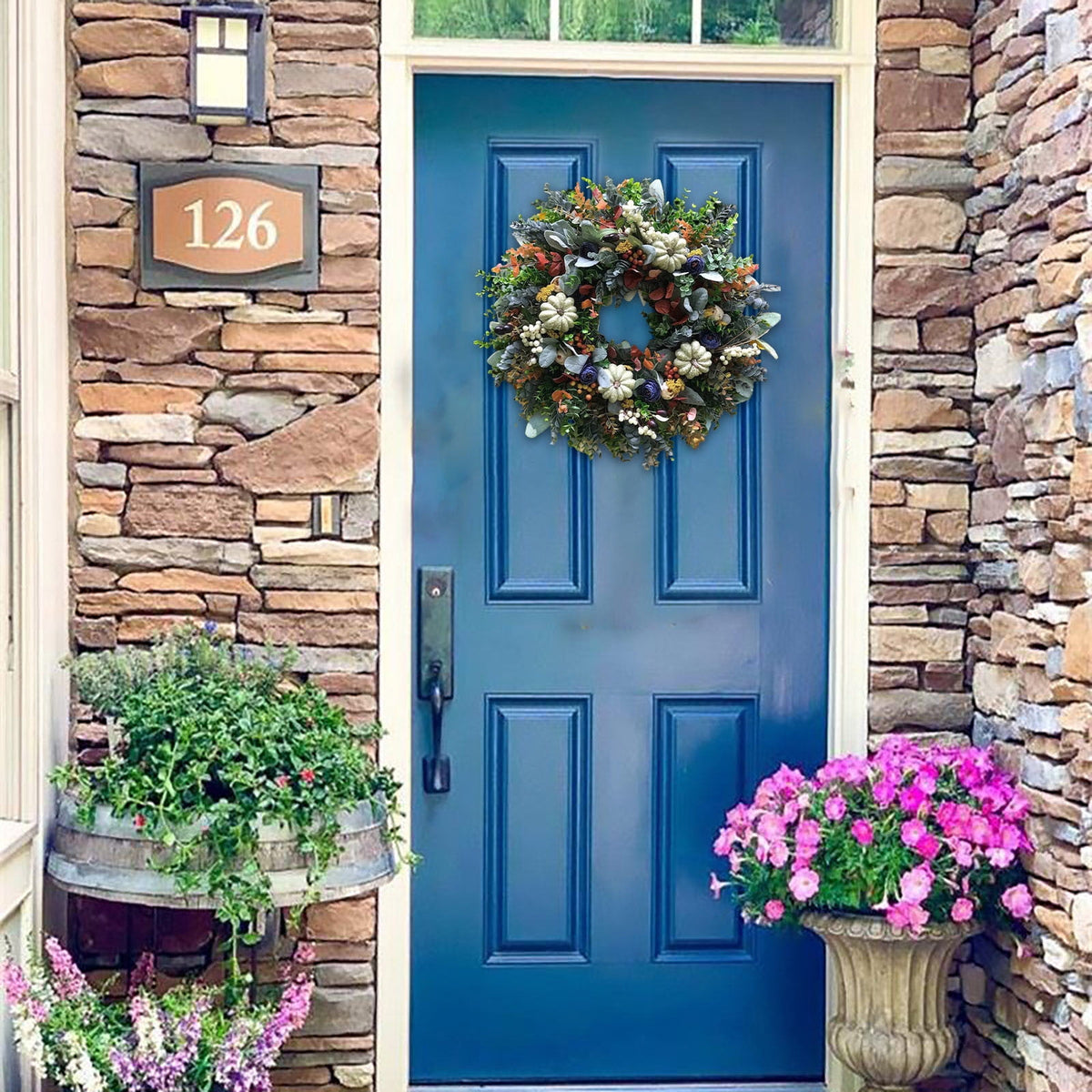 Decorative Wreath, Pumpkin Wreathfall Pumpkin Wreath, Year Round Wreath for Front Door, Artificial Wreath, Front Door Wreath, Family Farmhouse Decor and Spring Wreath, Easter Wreath