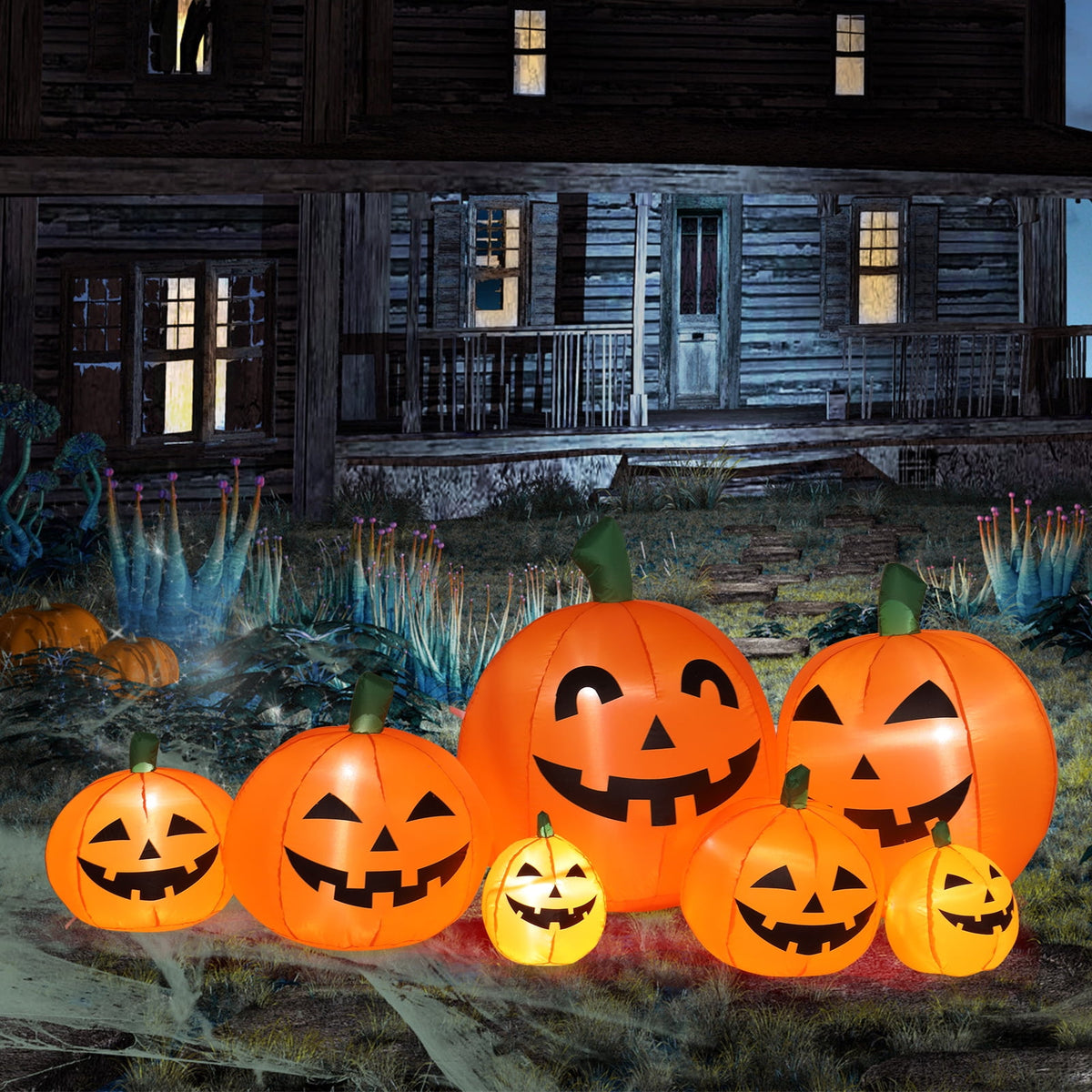 Ktaxon 7.4' Halloween Inflatables Outdoor Halloween Decoration with LED Lights 7pcs Blow up Pumpkins
