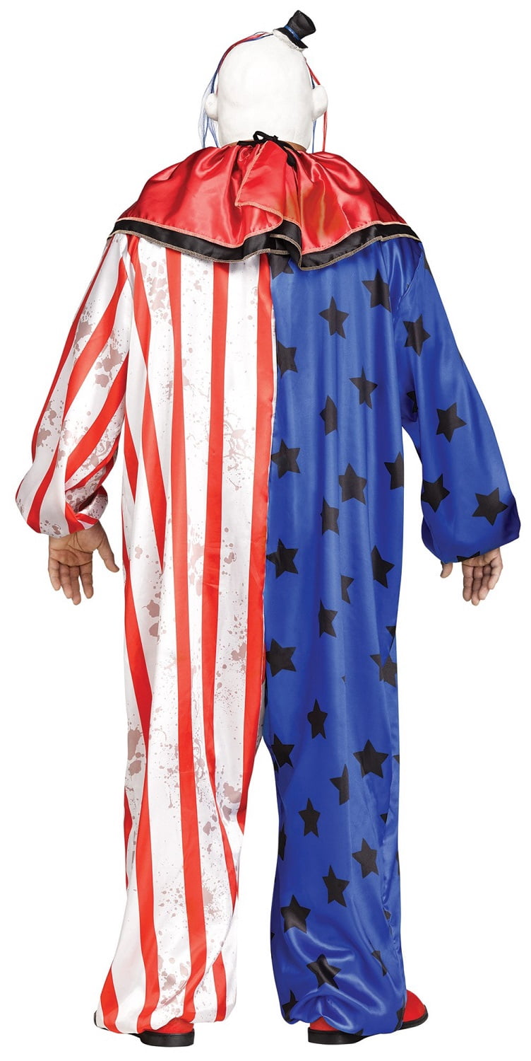 Fun World Evil Clown Costume for Men with Jumpsuit and Mask, Plus Size 64" Chest, 300 lbs