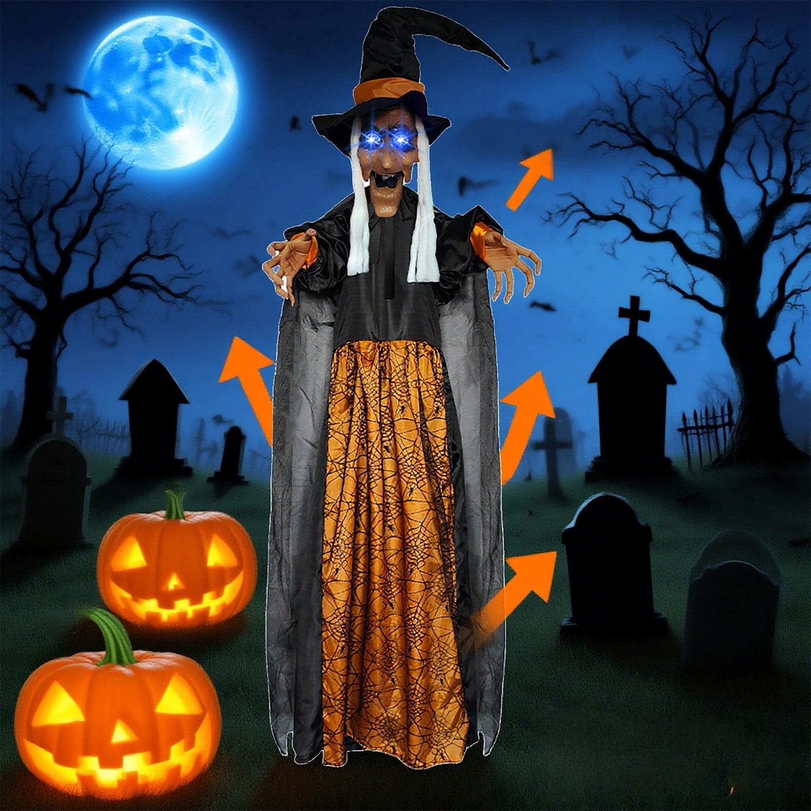 ZTTD Life Size Hanging Witch Halloween Decor (71 Inches) | Sound & Touch Activated Talking Halloween Decorations | Witch Props Excellent Choice for Haunted House | Indoor & Outdoor Animated Prop