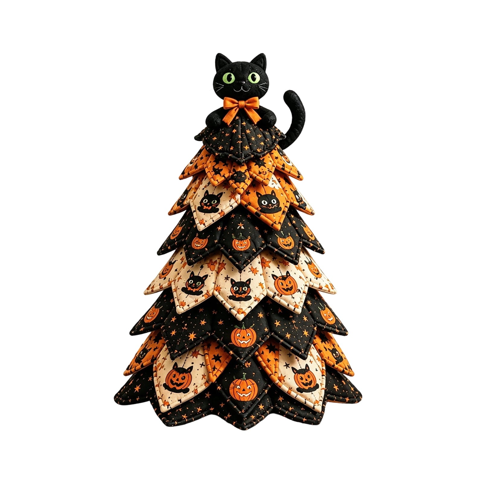 2026 Moonlit Black Cat DIY Halloween Quilted Fabric Tree Kit - Patchwork Fabric Halloween Tabletop Tree, Autumn Mantel Ornament for Adult Rustic Farmhouse Seasonal Display