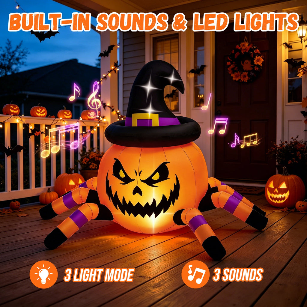Firstness 2.6ft Halloween Inflatable with Music and Lights,Remote Control Pumpkin Ghost Car,Blow ups Rc Car,Indoor Outdoor,Orange Green