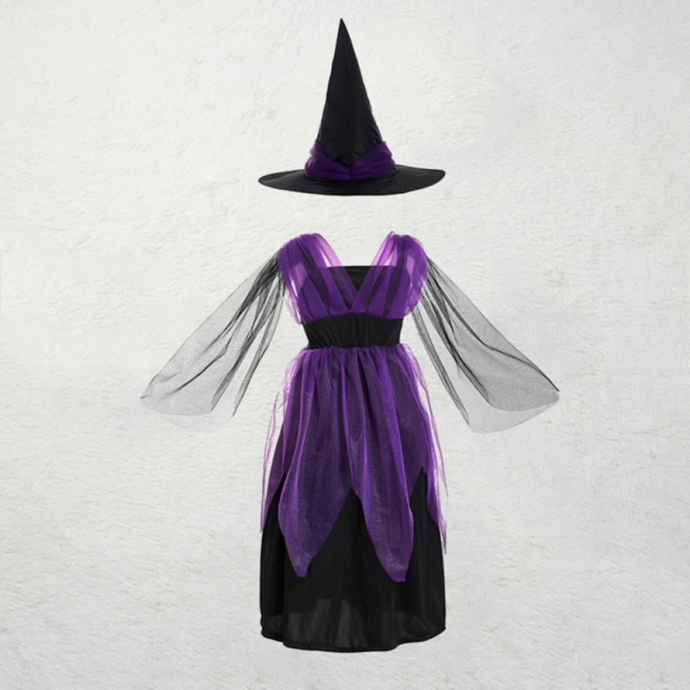 Xinhuaya 3-13T Halloween Witch Costume Set Dress Hat Broom Tutu Skirt for Halloween Cosplay Party