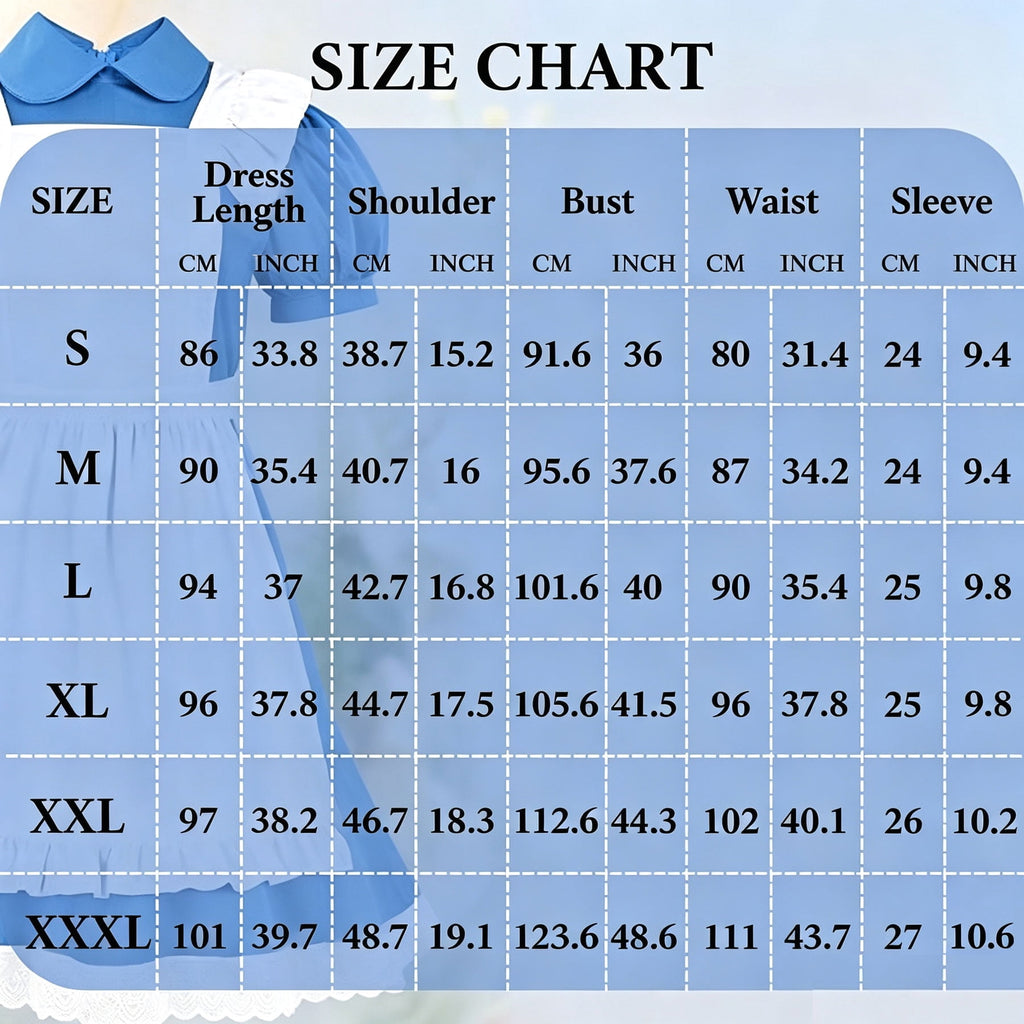 MARTINE MALL Women Halloween Blue White Princess Costume Dress With Bow Hair Band Stockings Set