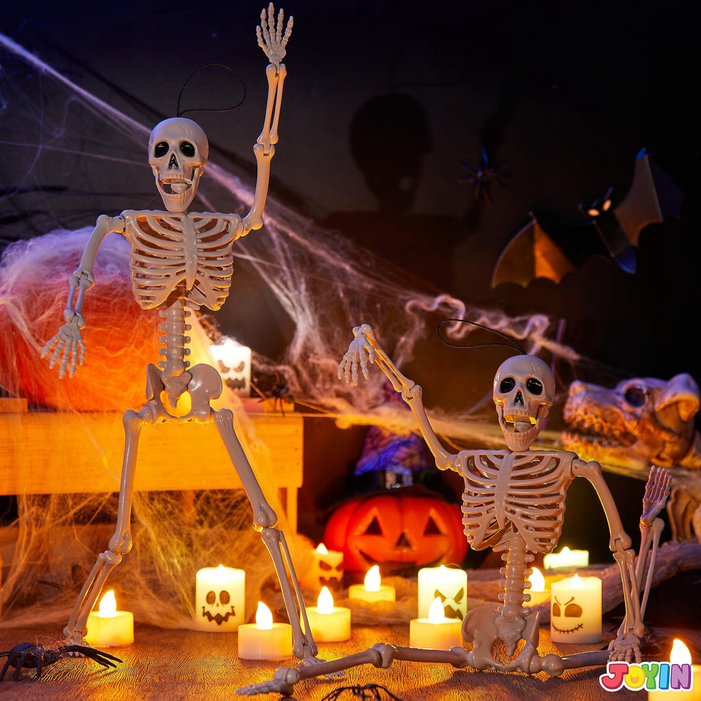 Joyfy 5 Pcs Halloween Skeleton Decorations,16 inch Full Body Poseable Skeleton with Movable Joints for Halloween Indoor Outdoor Party,Graveyard,Haunted House Accessories,White