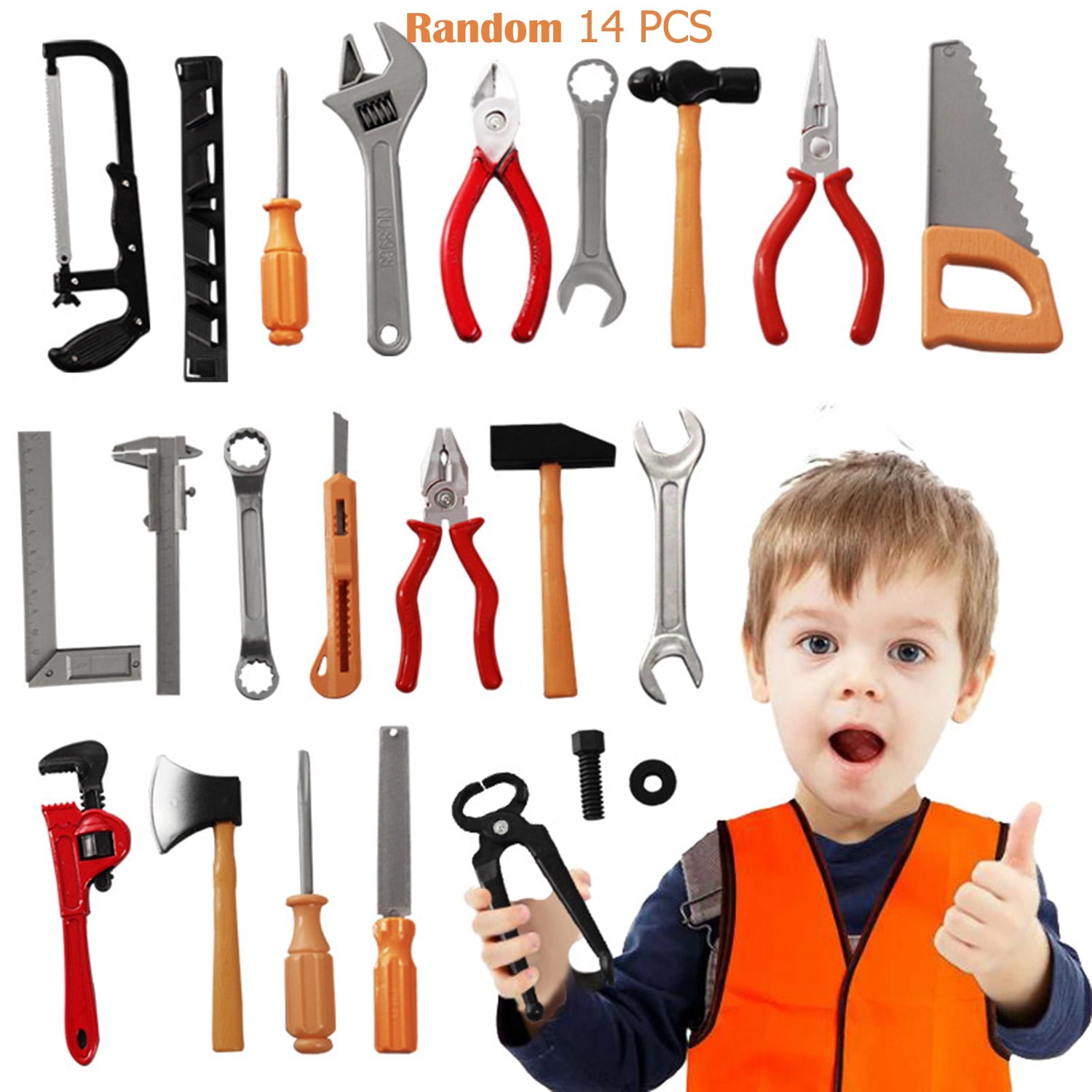 17Pcs Kids Construction Worker Costume Dress-up Set for Boys 3-6 Year Toddler Birthday Christmas Present, Pretend Role Play Builder Kit Preshool Toys with Goggles, Mask, Tool Belt, Vest, and More