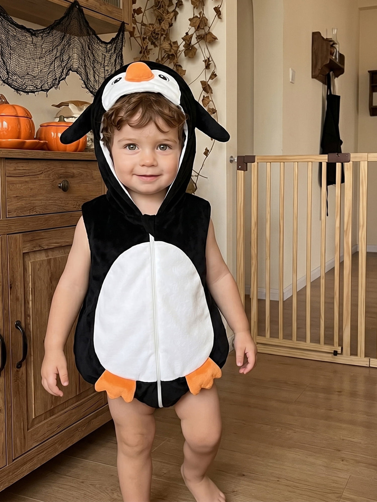 RUINIXCW Newborn Baby Boy Halloween Costume Kids Infant Animal Cosplay Outfit Toddler Fall Winter Clothes Warm Fleece Hooded Sleeveless Romper