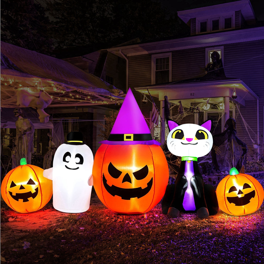 Yexmas 8ft Halloween Inflatable Pumpkins Outdoor Decor with Black Cat and Spectre,Built-in LED Lights,for Halloween Party,Yard,Garden,Lawn