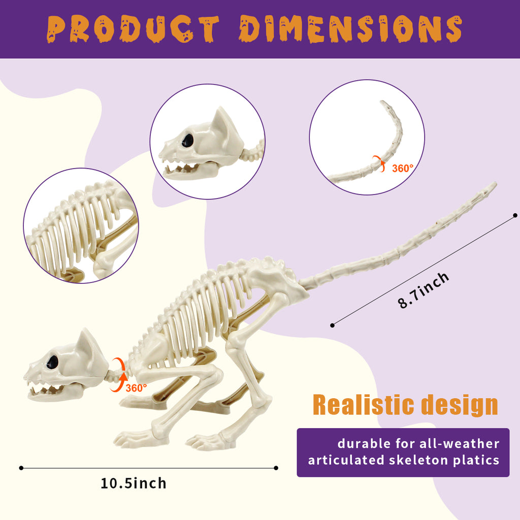 Halloween Animal Skeletons Cats Dog Skeletons Pose-N-Stay Plastic for Yard Garden Lawn Halloween Party Favors Decoration 2-Pack