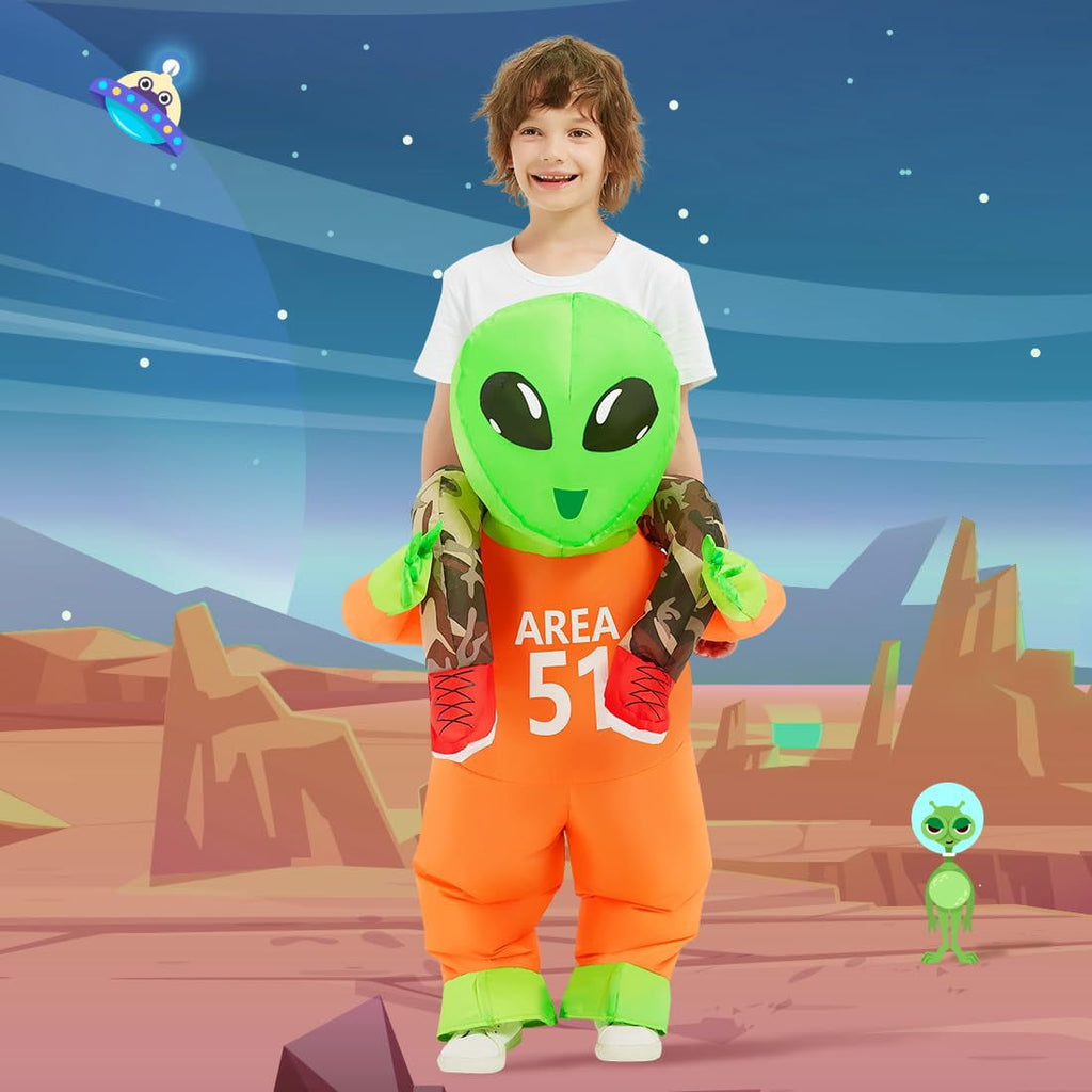 GOOSH 55 inch Kids Alien Halloween Inflatable Costume, Inflatable Alien Costume Alien Blow up Costumes for kids, Funny Boys Girls Unisex Blow Up Halloween Costumes for Holiday Party Cosplay