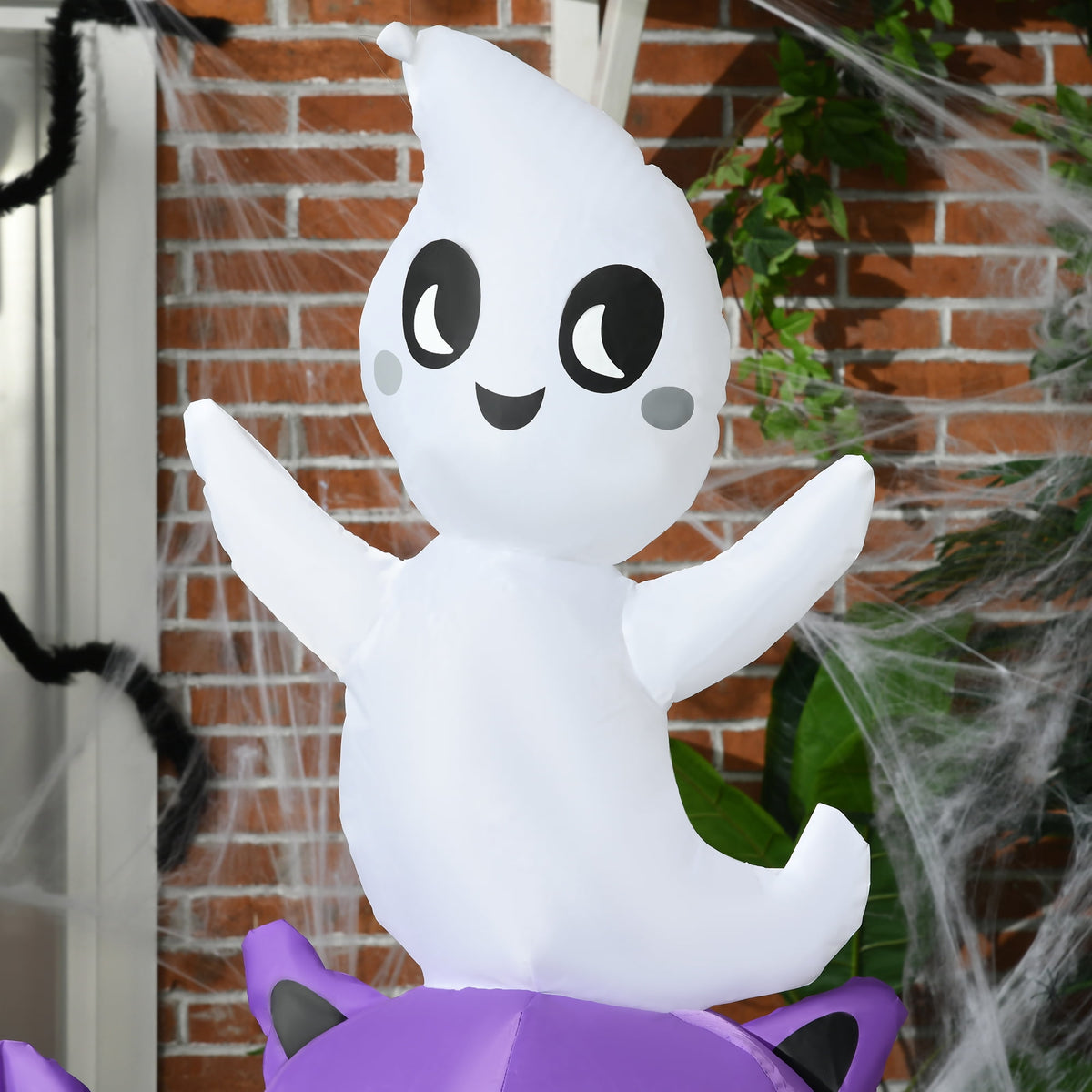 Outsunny 41.3" Inflatable Halloween Window Sticker Ghost with Orange Face, Halloween Decoration with LED Lights for Garden Indoor Outdoor
