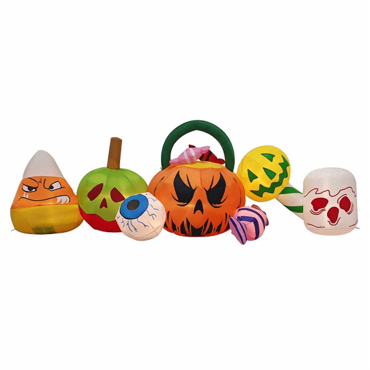 Alvantor 8 ft Long Halloween Inflatable Pumpkin Candy Display with Eyeball and 7 Warm White LED Lights