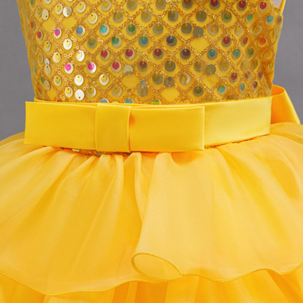 Toddler Dance Yellow Sequin Dress Tulle Dance Dresses Dance Kids 80s Outfits for Girls Dance Performance Outerwear 3-4 Years