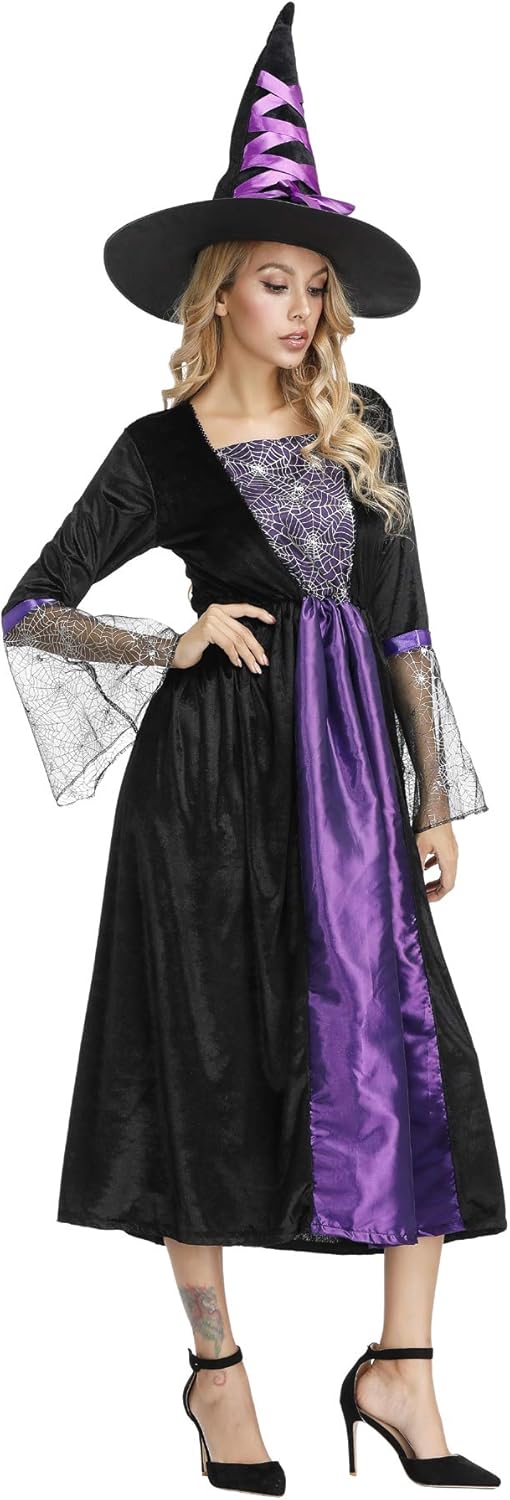 Halloween Witch Costume for Women, Halloween Gothic Witch Dresses for Fancy Dress Party Purple XL