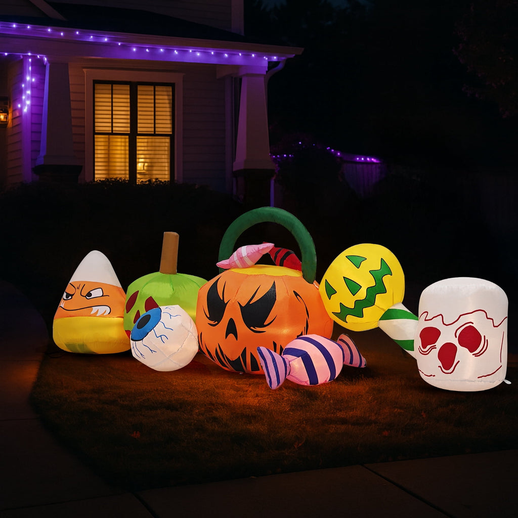 Zimtown 8 FT Halloween Inflatables Pumpkin Candy, Halloween Decoration Blow up Pumpkins and Eyes w/ Build-in LEDs for Halloween Party