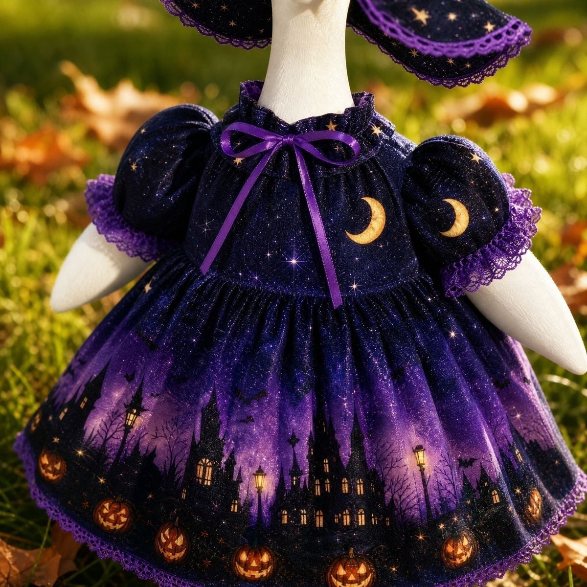 Bat Witch Hat Spiderweb Halloween Goose Clothes Fit 17/23In Cement Plastic Lawn Goose, Stylish Full Set for Outdoor Yard Patio Garden Seasonal Halloween Home Ornamental Arrangement