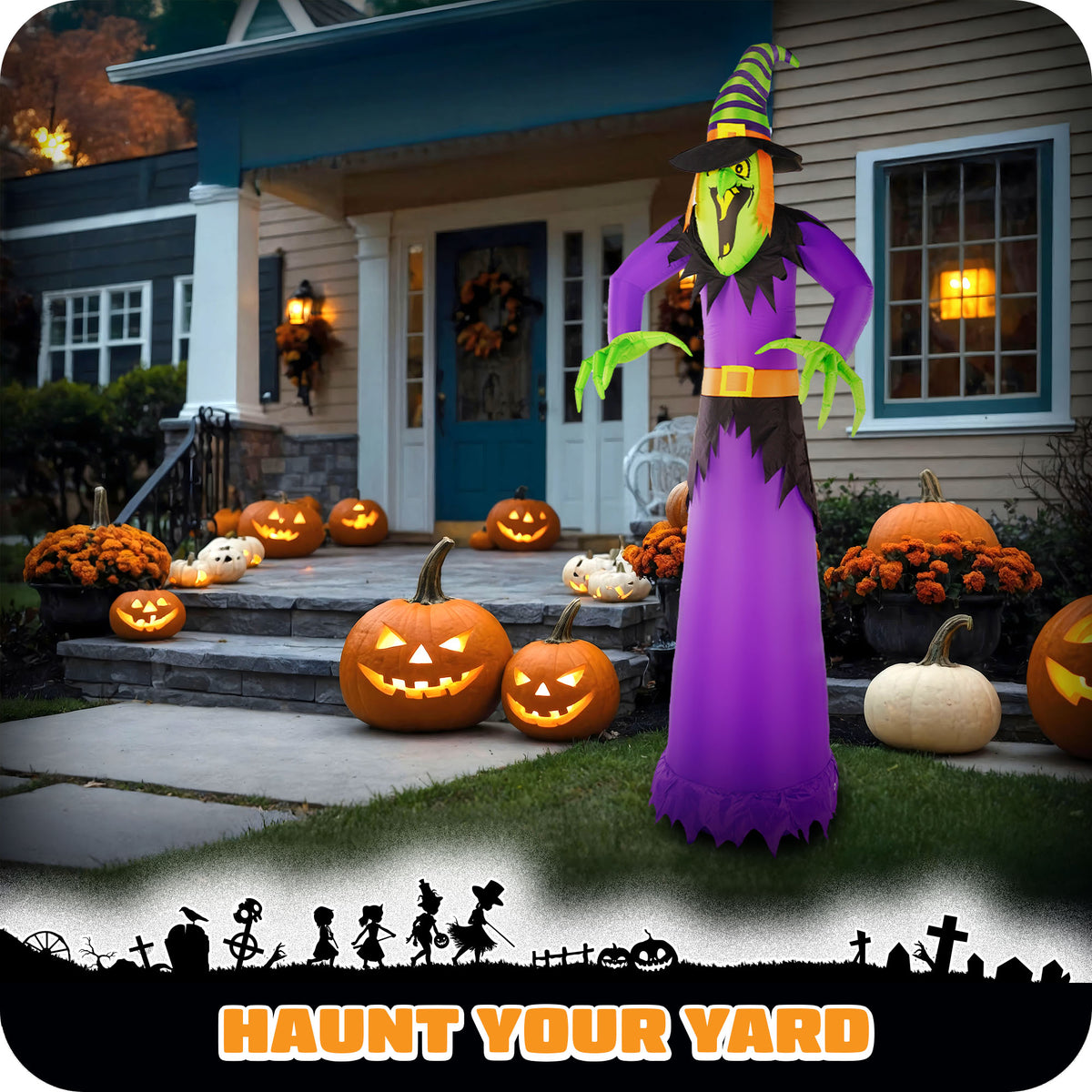 G128 10ft Witch Halloween Inflatable Outdoor Holiday Yard Decoration with LED Lights Fast Inflate