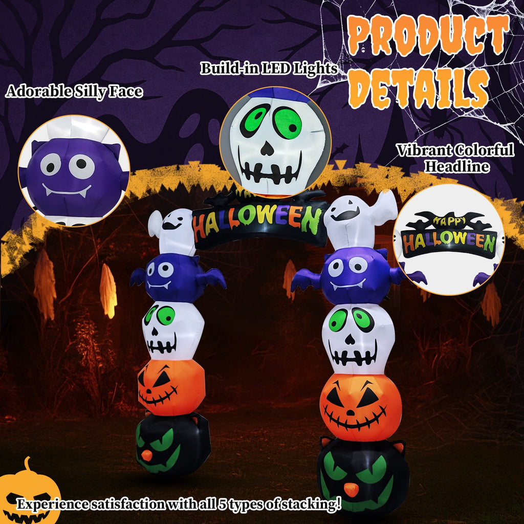 UBesGoo 8.2' Halloween Inflatables Pumpkin Ghost Archway , Blow up Hallowee Decorations with Built-in LED Lights for Holiday