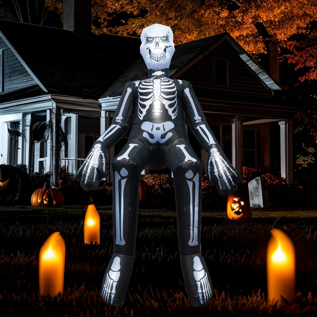 Coolmade 10.5 ft Sitting Skeleton Halloween Inflatable, Built‑in LED Lights, Blow‑Up Yard Outdoor Decoration