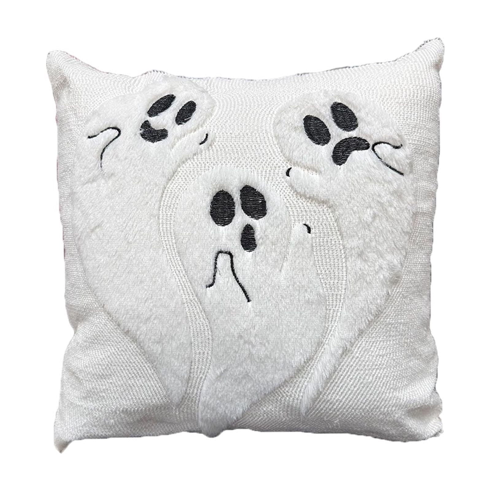 Yeciiwht Halloween Throw Pillow Cover – 18*18inch Embroidered Linen Cushion Case with Ghost, Mummy & Bat Designs, Invisible Zipper, Machine Washable