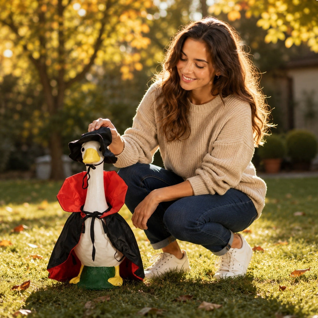 Thanksgiving Harvest Outfit for 23" Porch Goose, Goose Fall Theme Dress in White&Orange with Headwear Fall Harvest Decor for 23" Goose Outdoor Patio Yard Lawn Decoration