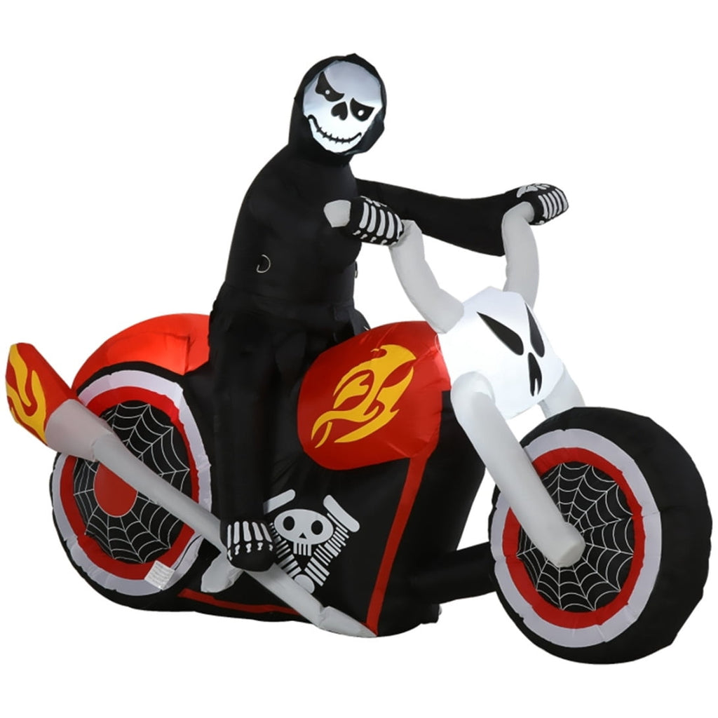 6FT Halloween Inflatable Grim Reaper on Motorcycle Lights Decor with Built-in LEDs, Outdoor Holiday Decorations, Blow up Lighted Yard Decor, Lawn Inflatables Home Family Outside