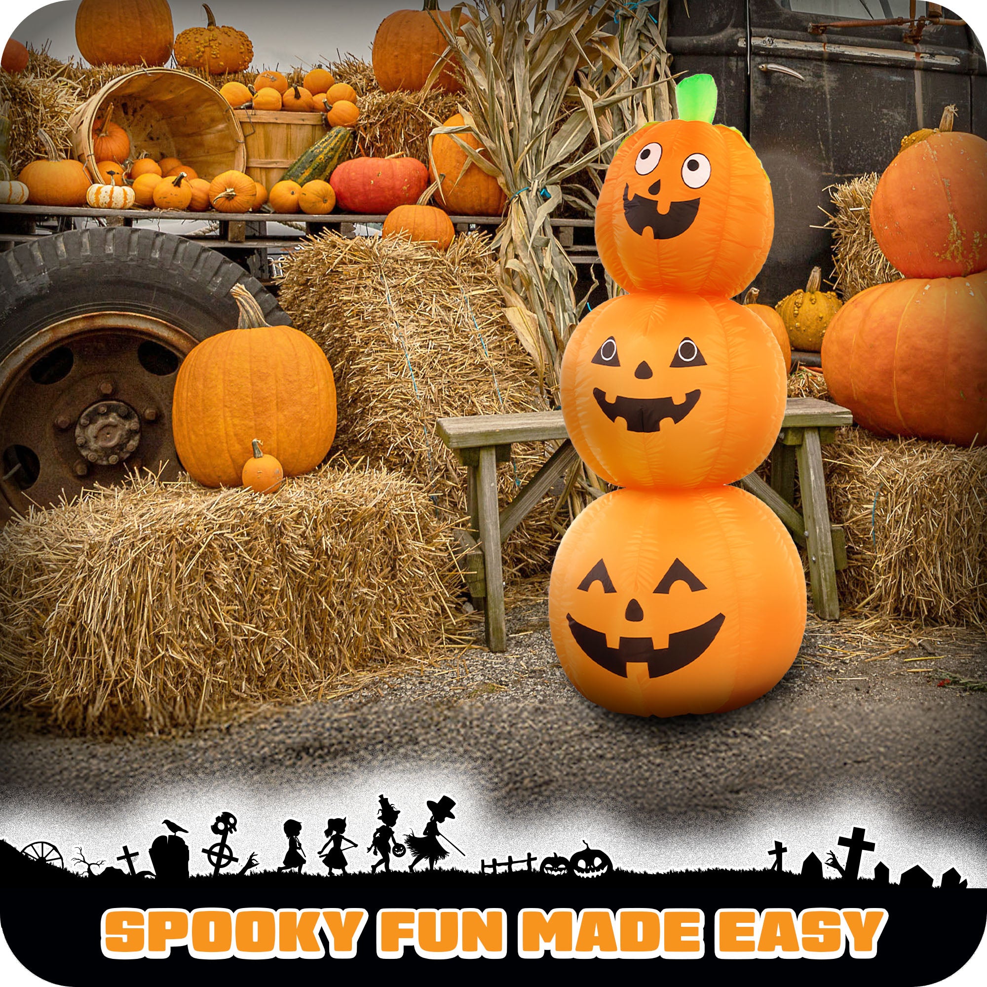 G128 4ft Halloween Pumpkin Inflatable with LED Lights Outdoor Yard Decoration Fast Inflate