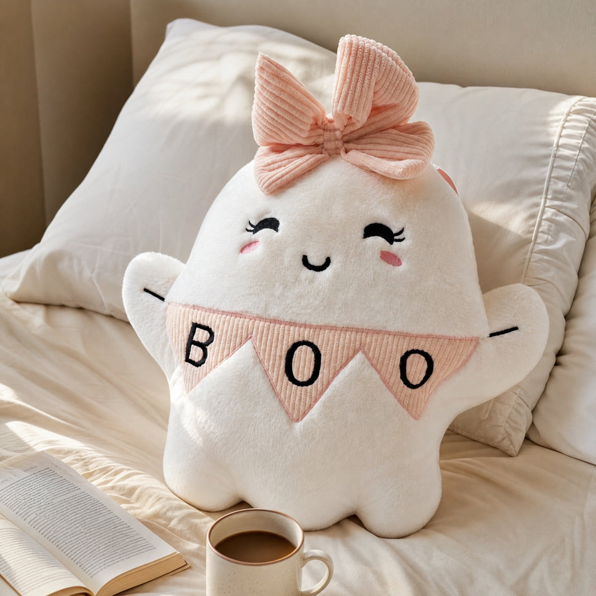 Halloween Ghost Reading Book Throw Pillow Cover, Spooky Library Bookshelf Skull Candlestick Decorative Pillowcase, Retro Halloween Cushion Cover