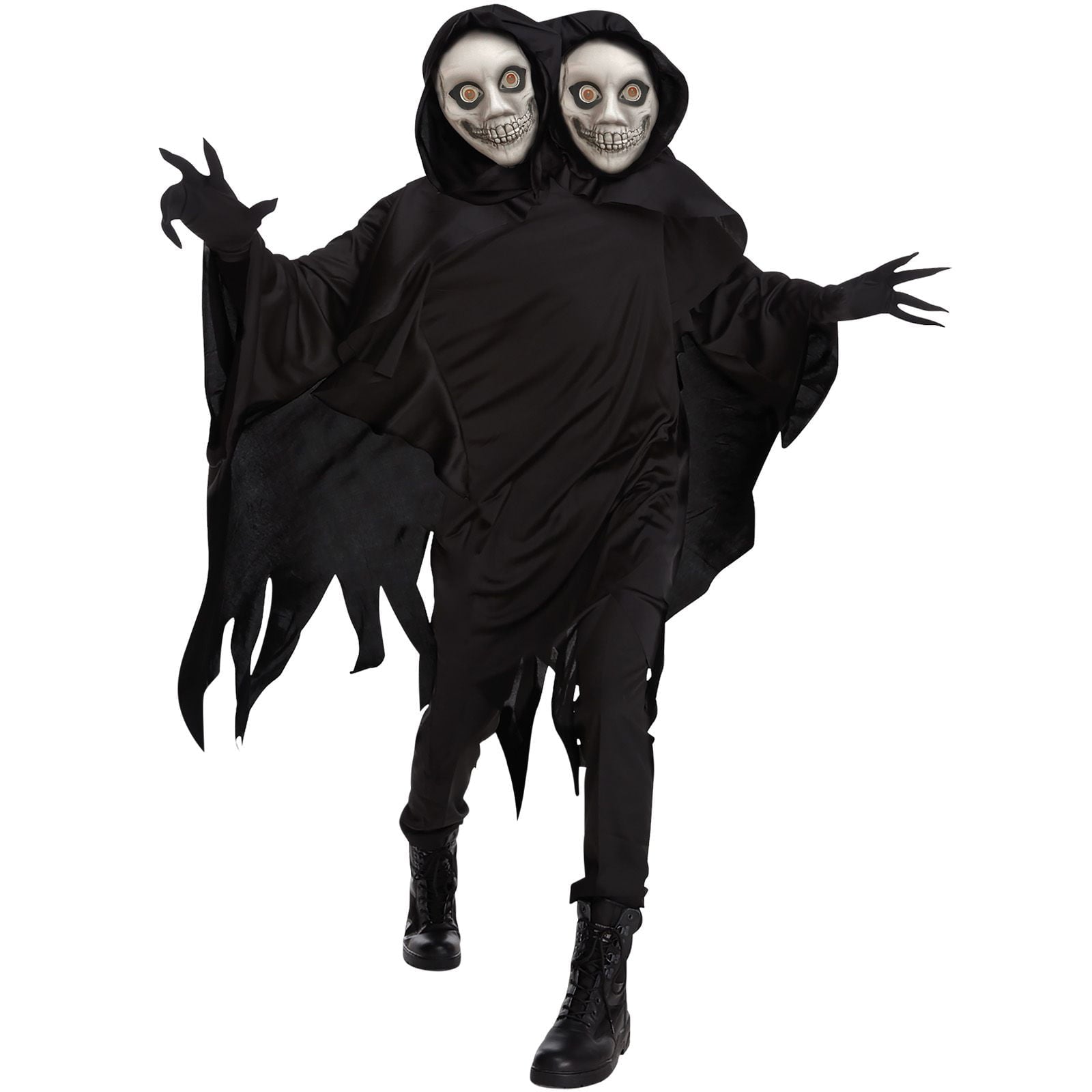 Morph Adult 2 Headed Ghoul Costume Mens Womens Grim Reaper Halloween Fancy Dress Halloween Black XL