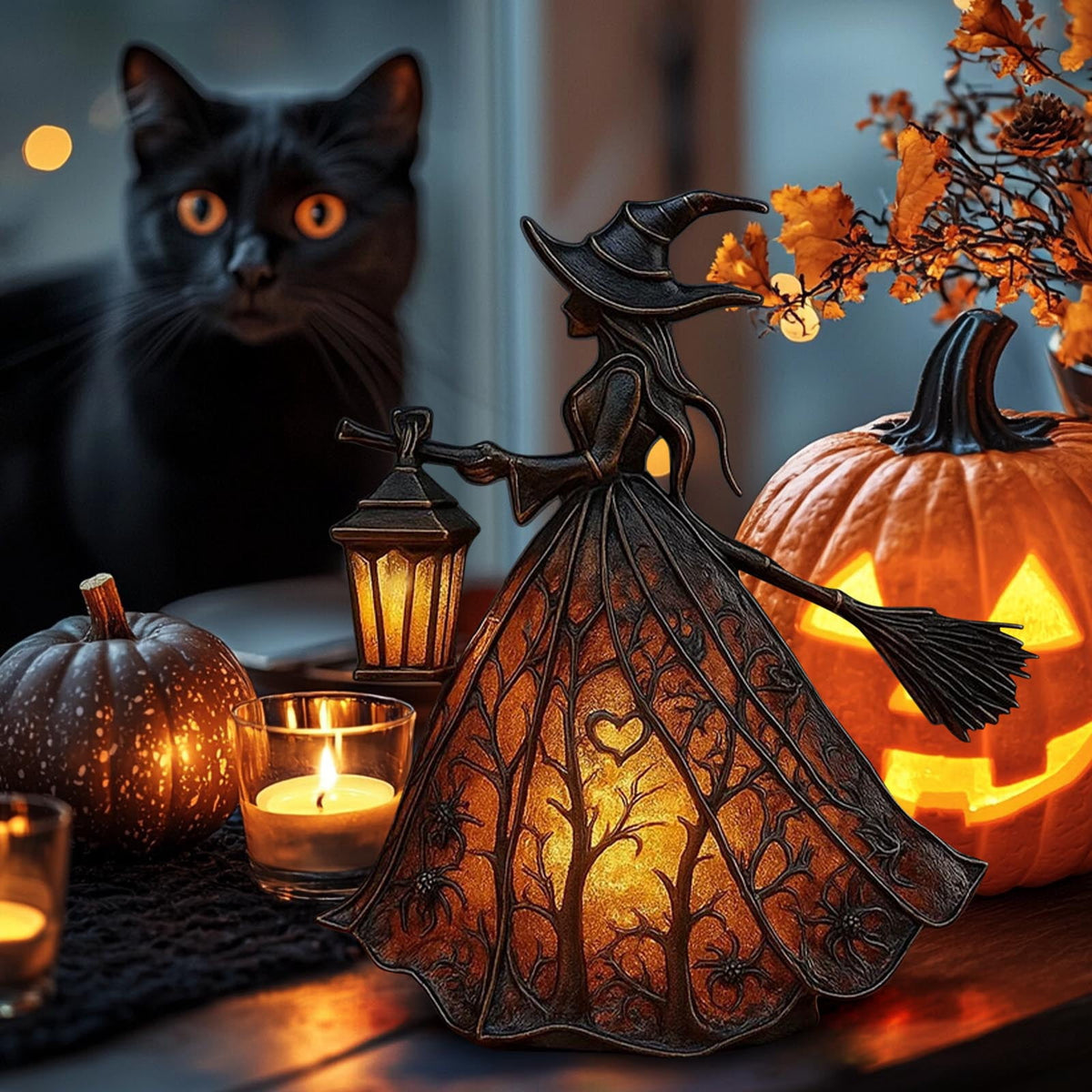 XEOVHV Halloween Witch Lamp, Light Up Witch Figurine, Spooky Table Night Light for Halloween Decoration, Stained Gothic Witches Led Lamp, Holiday Decorations for Bedroom