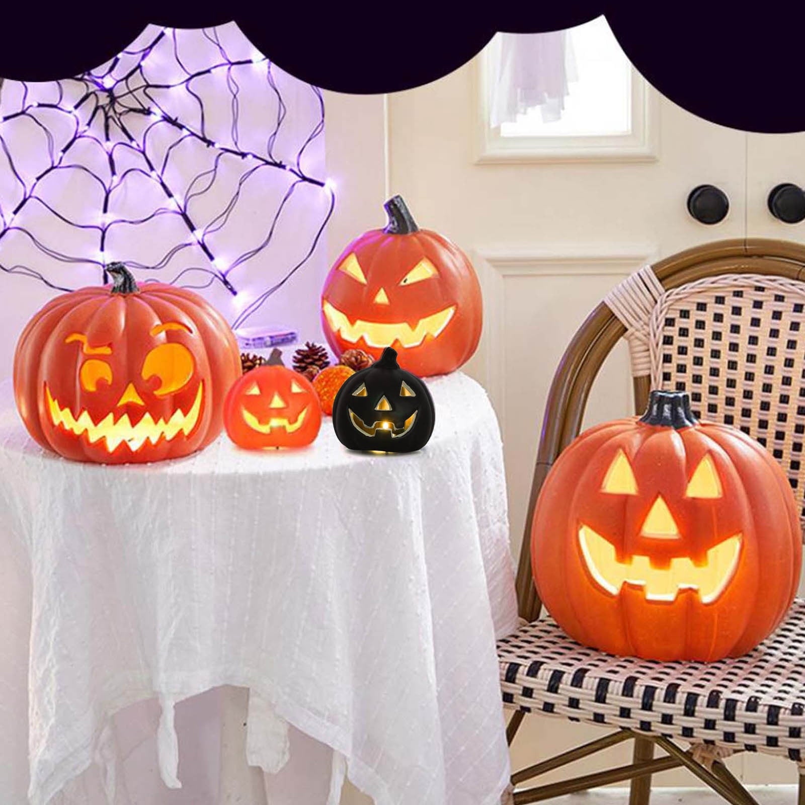 AZXY Halloween Decor, Halloween Indoor Decor, Halloween Tabletop, Artificial White Silk Rose Stems, Gothic Fake Floral Bouquet, Halloween Decorations for Home Table Party Decor