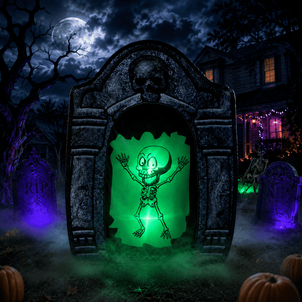 Wondiair 41" Halloween Tombstone with Lighted Skeleton, Outdoor Halloween Graveyard Decoration for Yard, Lawn, Porch & Haunted House