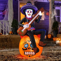 Ayieyill 6FT Halloween Inflatable Outdoor Decoration, Day of the Dead Skull with Guitar, Blow Up Yard Decor