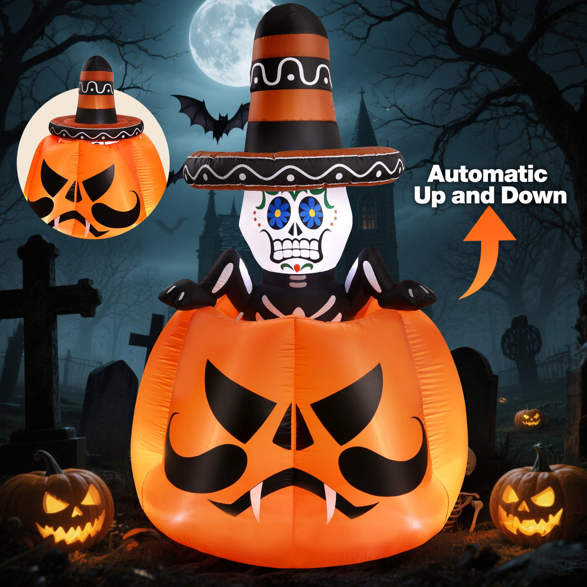 Ayieyill 6FT Halloween Festive Pumpkin Inflatable Decor, Blow Up Ornament for Indoor Outdoor Garden Lawn Yard Halloween Holiday Decoration